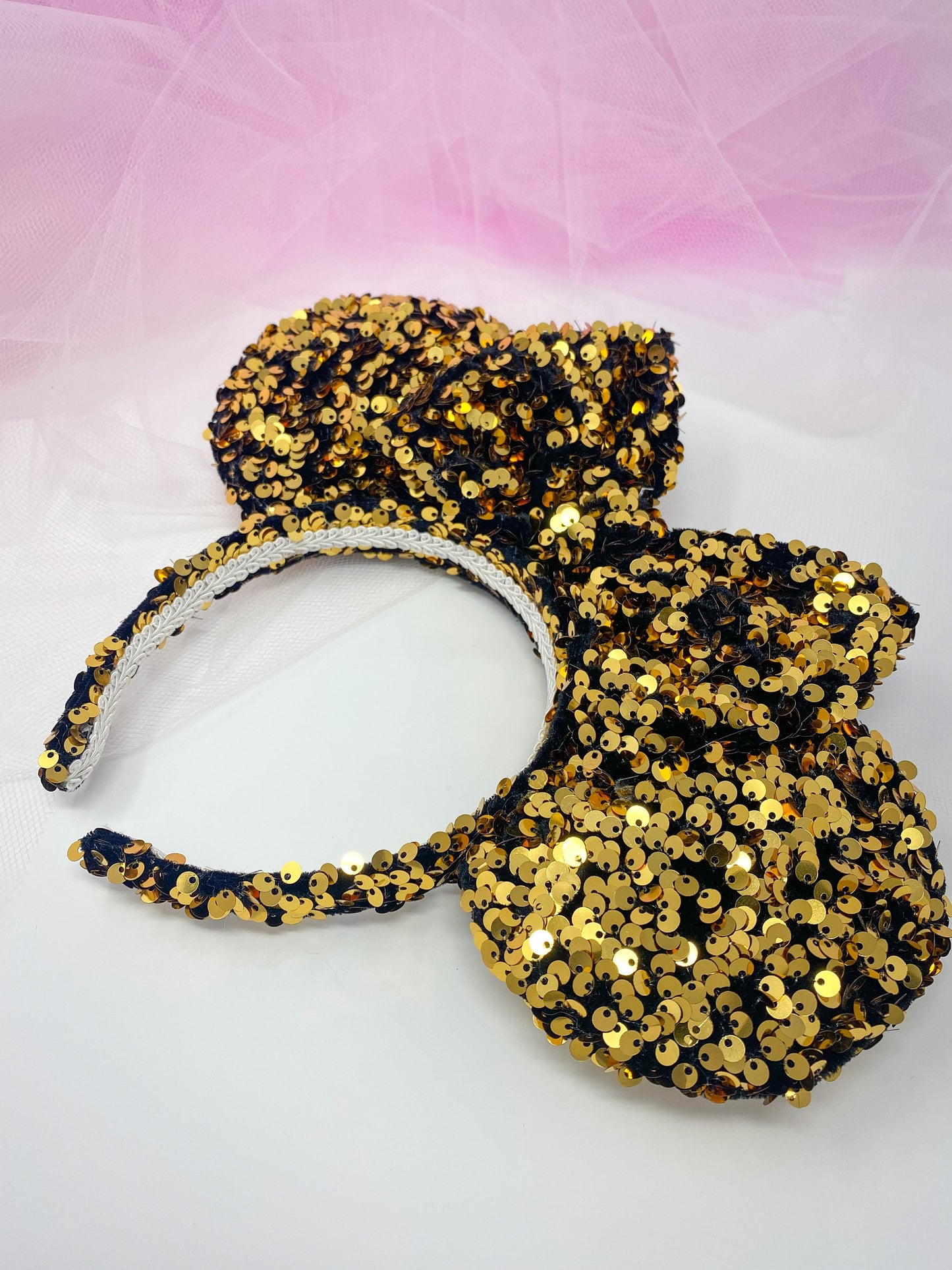Black and Gold Velvet Sequin Minnie Ears, Mickey Ears, Minnie Ears, Mouse Ears, Disney Ears, Sequin Ears, Gold Ears