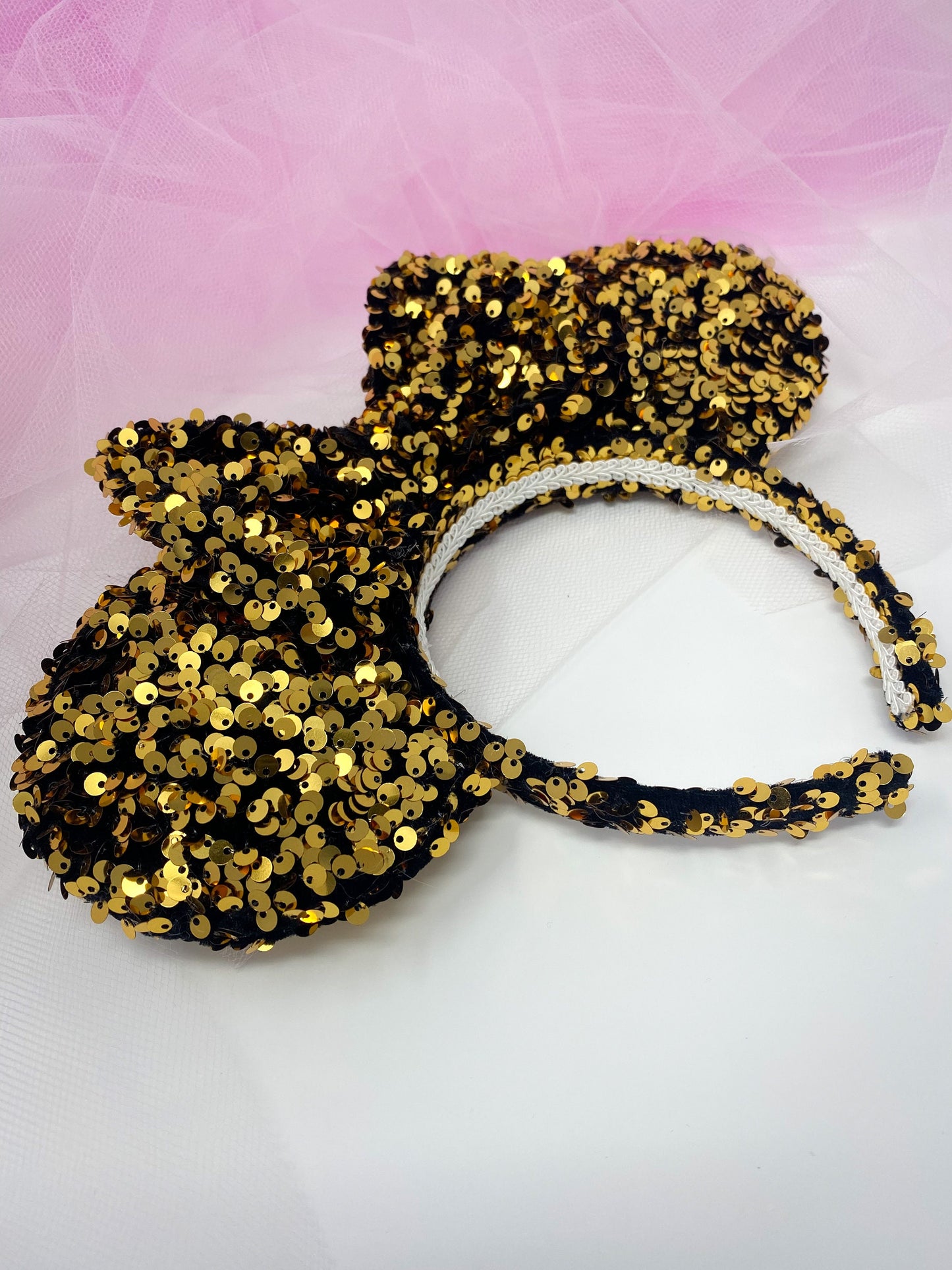 Black and Gold Velvet Sequin Minnie Ears, Mickey Ears, Minnie Ears, Mouse Ears, Disney Ears, Sequin Ears, Gold Ears