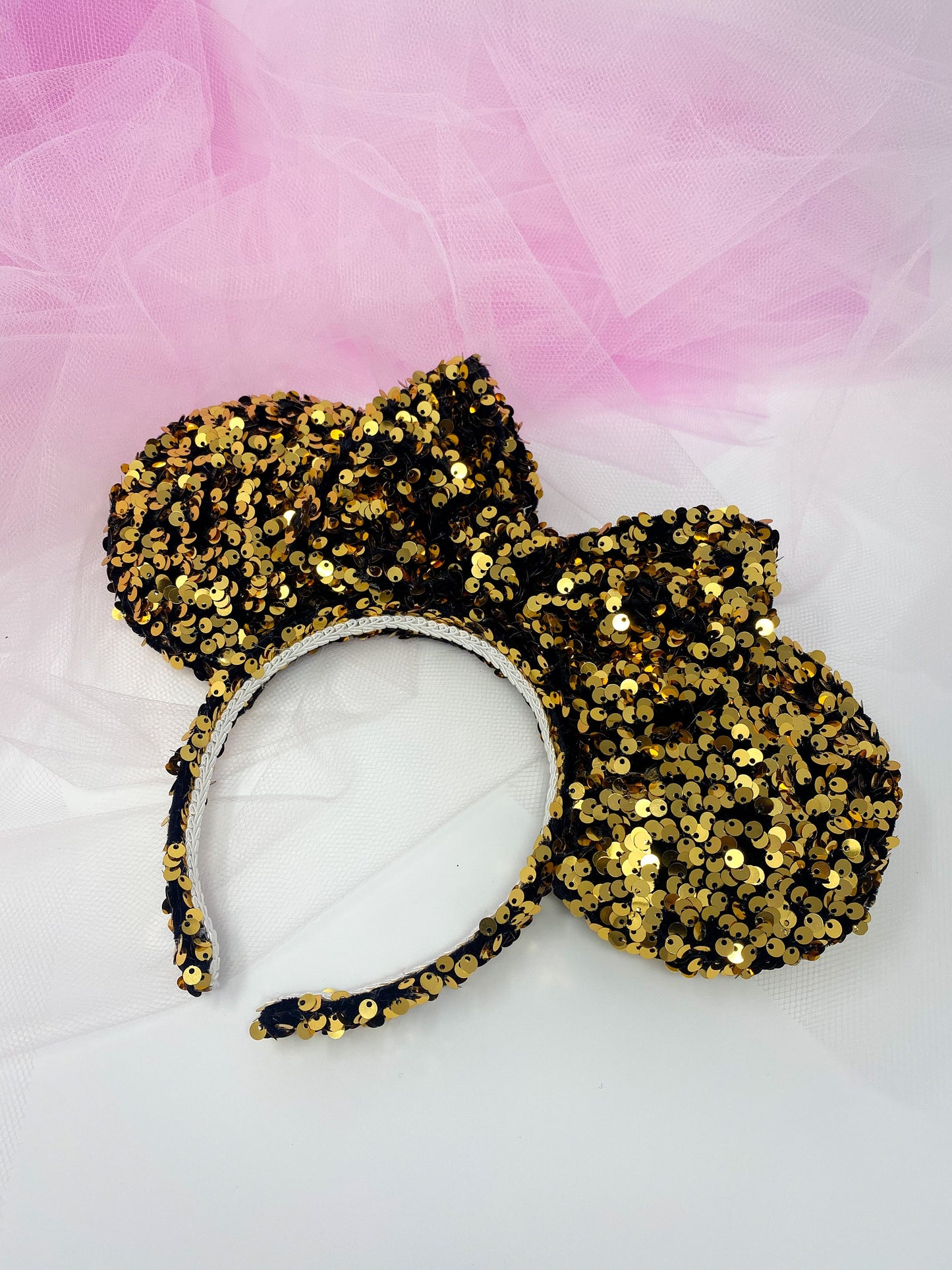 Black and Gold Velvet Sequin Minnie Ears, Mickey Ears, Minnie Ears, Mouse Ears, Disney Ears, Sequin Ears, Gold Ears
