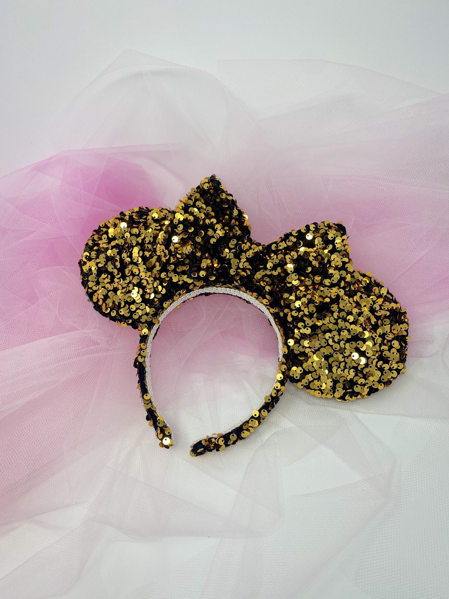 Black and Gold Velvet Sequin Minnie Ears, Mickey Ears, Minnie Ears, Mouse Ears, Disney Ears, Sequin Ears, Gold Ears