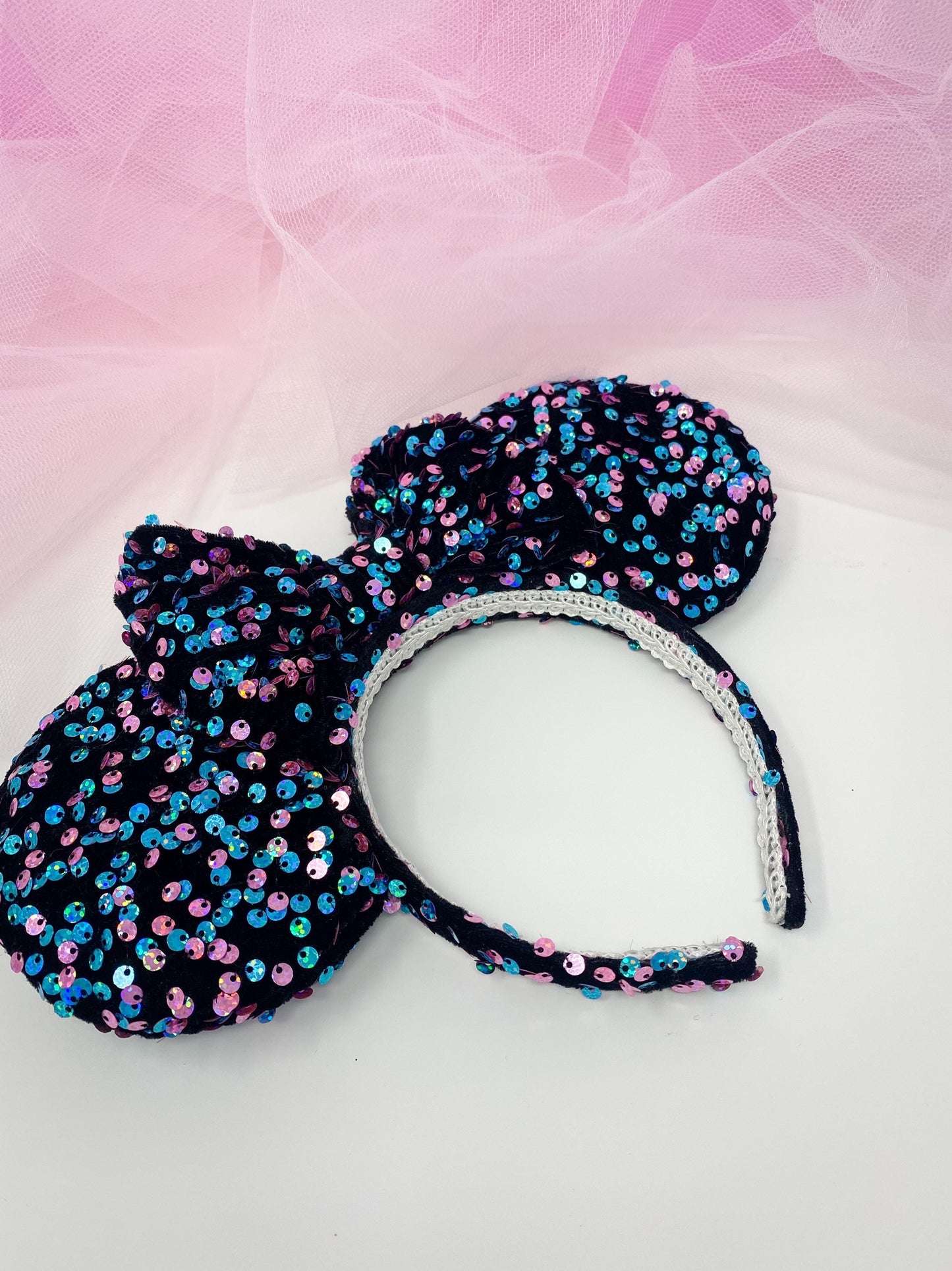Pink and Blue Velvet Sequin Ears, Mickey Ears, Minnie Ears, Mouse Ears, Sequin Ears, Disney Ears, Monsters Inc, Sully, Dinseybound ears