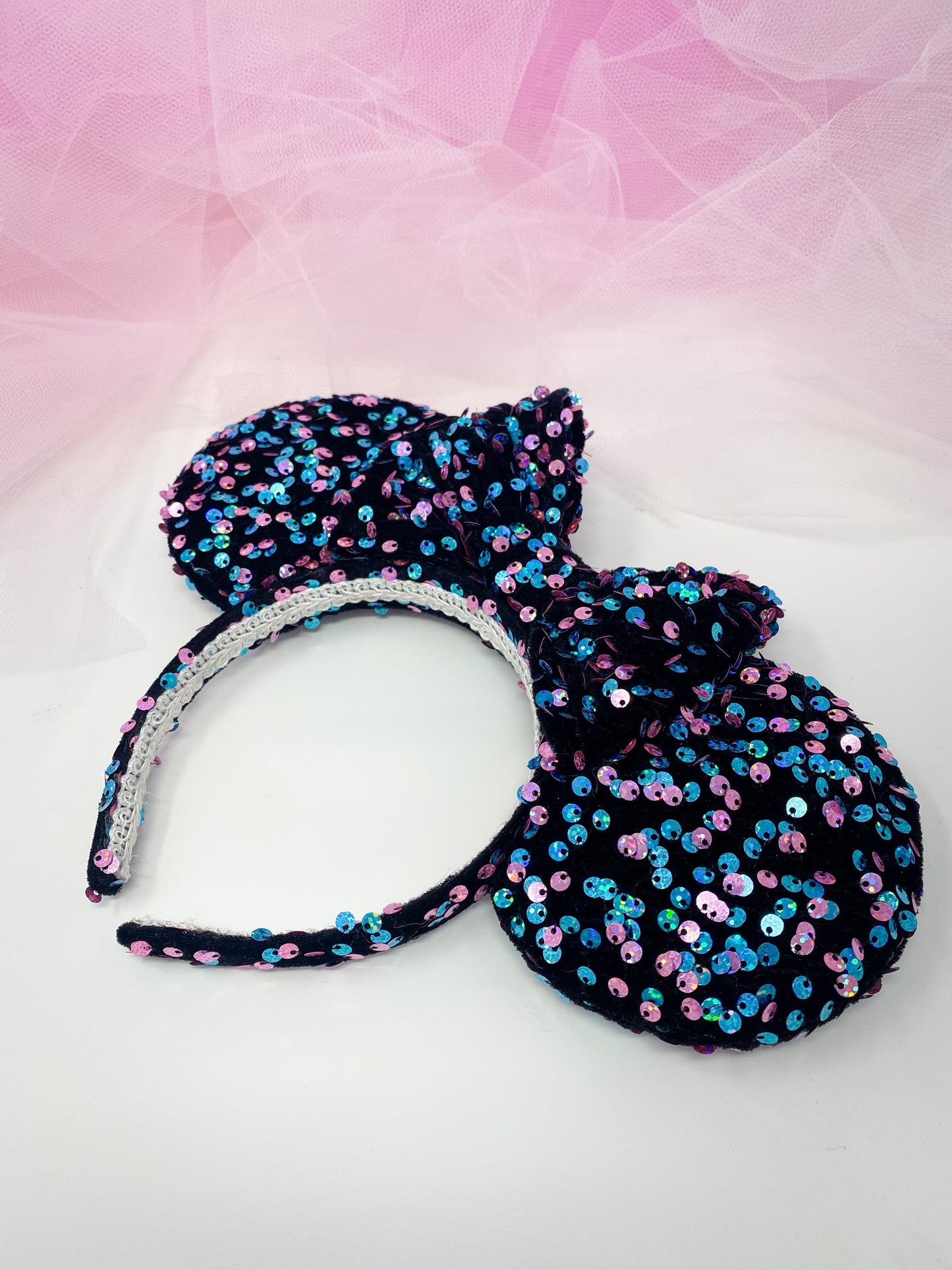 Pink and Blue Velvet Sequin Ears, Mickey Ears, Minnie Ears, Mouse Ears, Sequin Ears, Disney Ears, Monsters Inc, Sully, Dinseybound ears