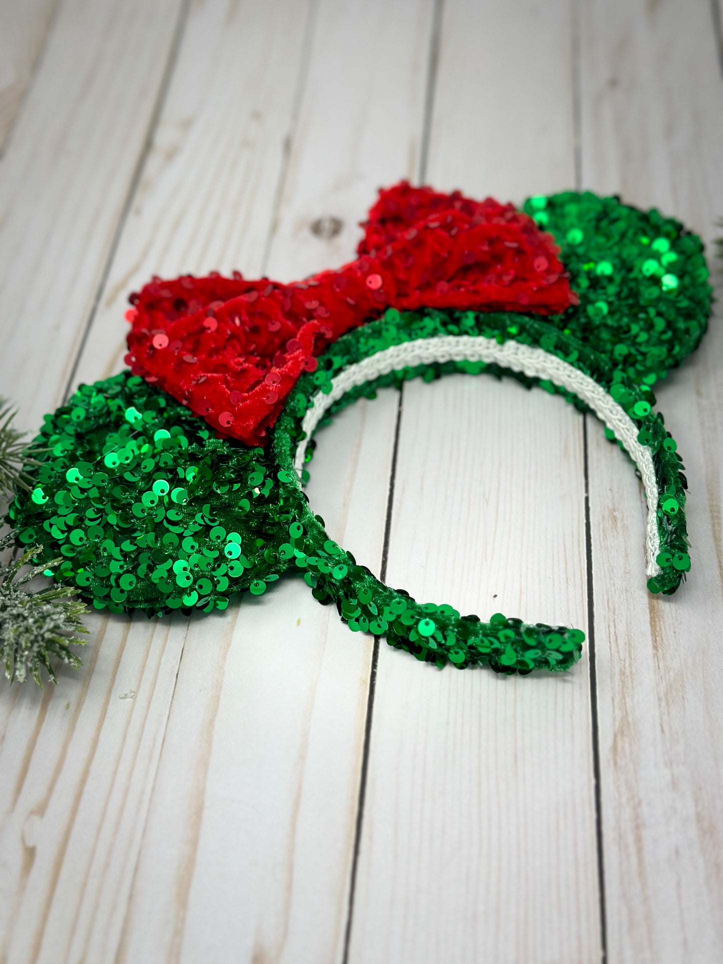 Mouse Ears Headband Green Sparkly Sequin Disney Mickey Minnie Cute Velvet Red Sequin Bow Adults Girls Hair Accessory