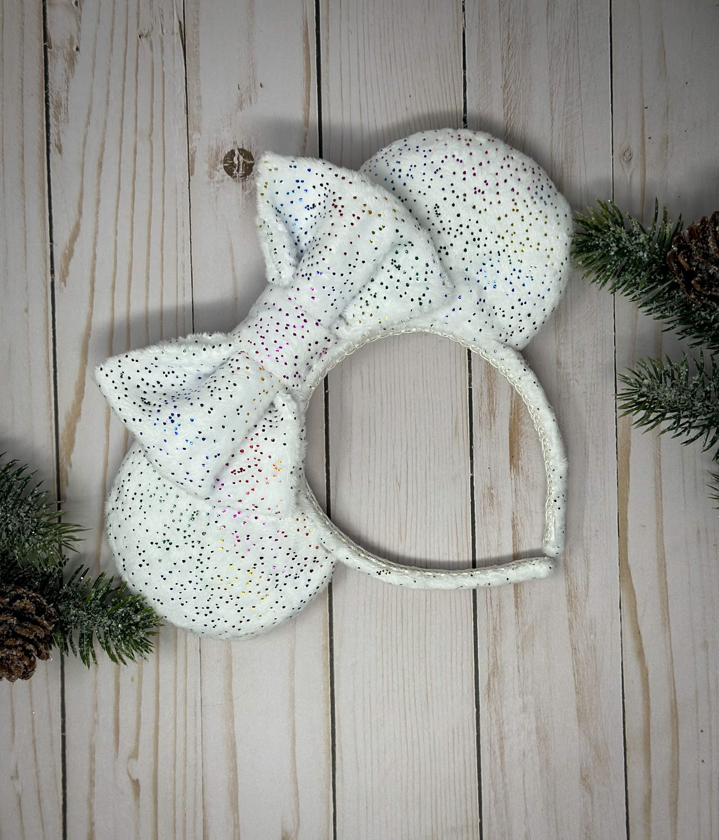 Mouse Ears Headband Plush White Faux Mink Ears Disney Mickey Minnie Rainbow Sprinkle Adults Girls Hair Accessory