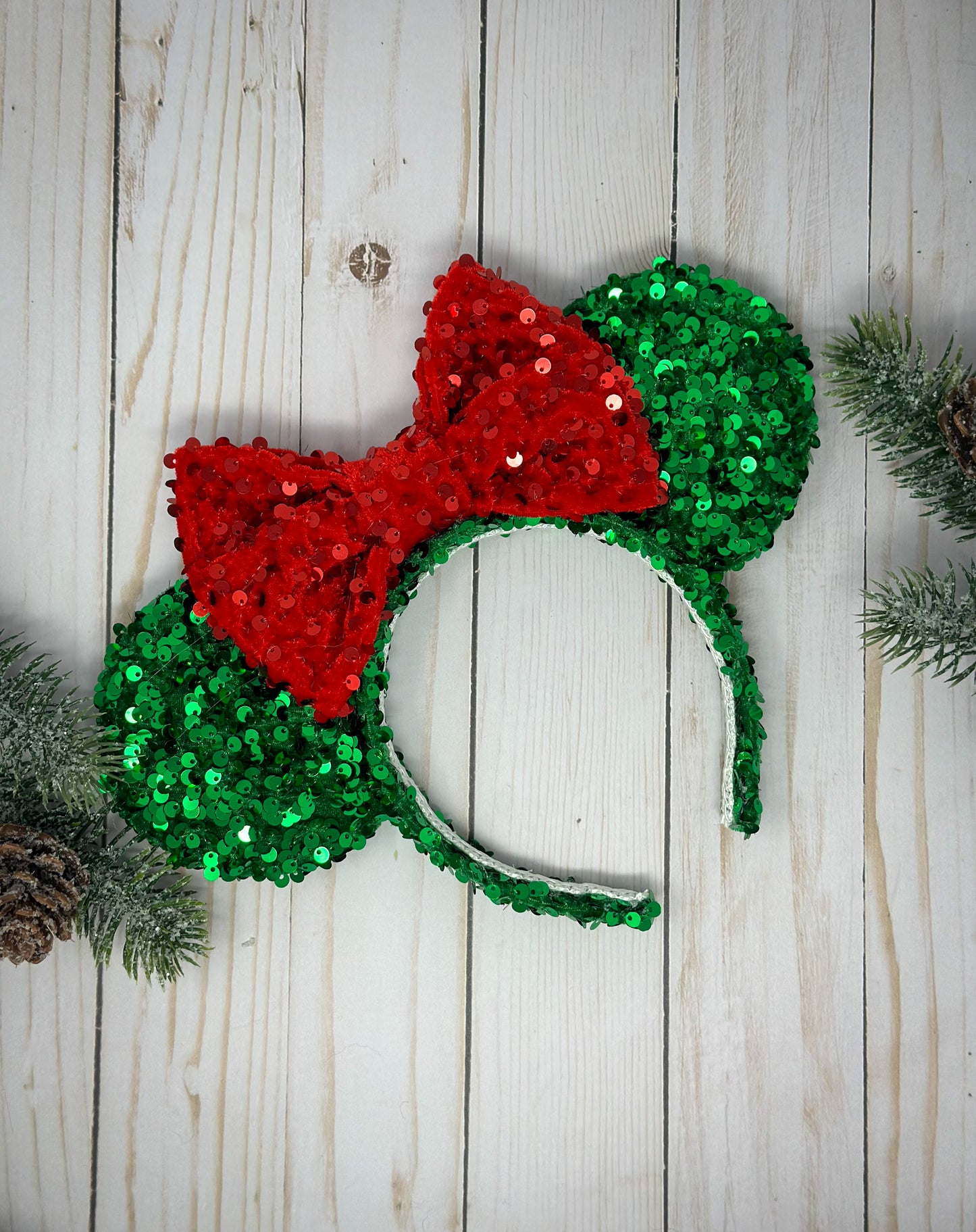 Mouse Ears Headband Green Sparkly Sequin Disney Mickey Minnie Cute Velvet Red Sequin Bow Adults Girls Hair Accessory