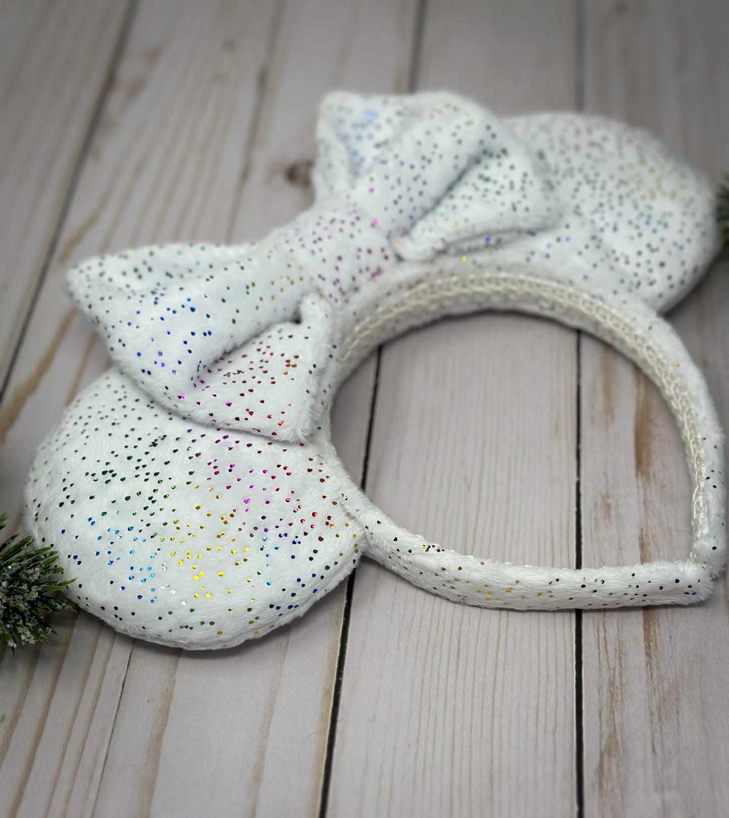 Mouse Ears Headband Plush White Faux Mink Ears Disney Mickey Minnie Rainbow Sprinkle Adults Girls Hair Accessory