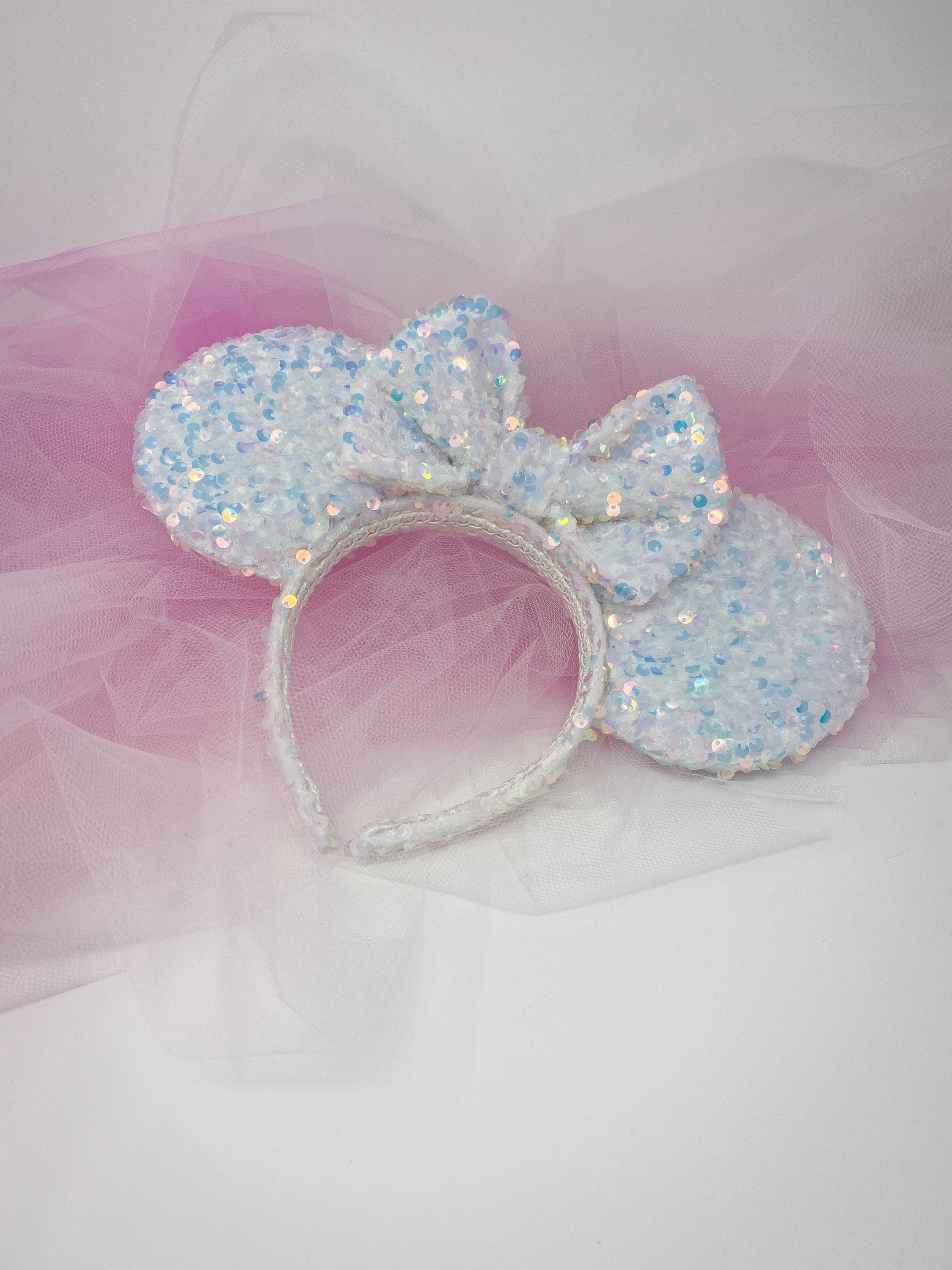 Disney luxury Pearl leather Minnie Mouse Ears Headband Chanel style 2024 white sequin